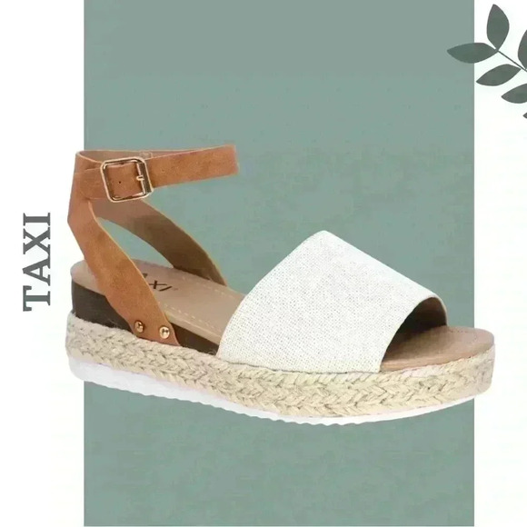 Taxi Adrianna Espadrille Sandal Wedge Buckle Closire Beige - Picture 1 of 4